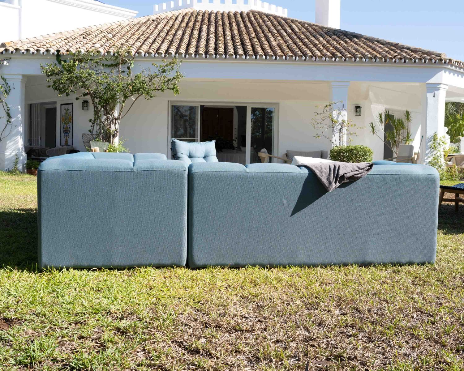 Canapé d'angle en tissu turquoise haut de gamme "Terrasse" spécial extérieur