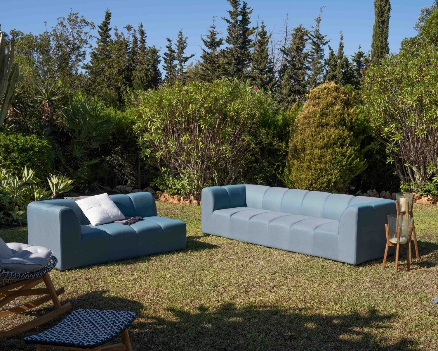 Canapé d'angle en tissu turquoise haut de gamme "Terrasse" spécial extérieur