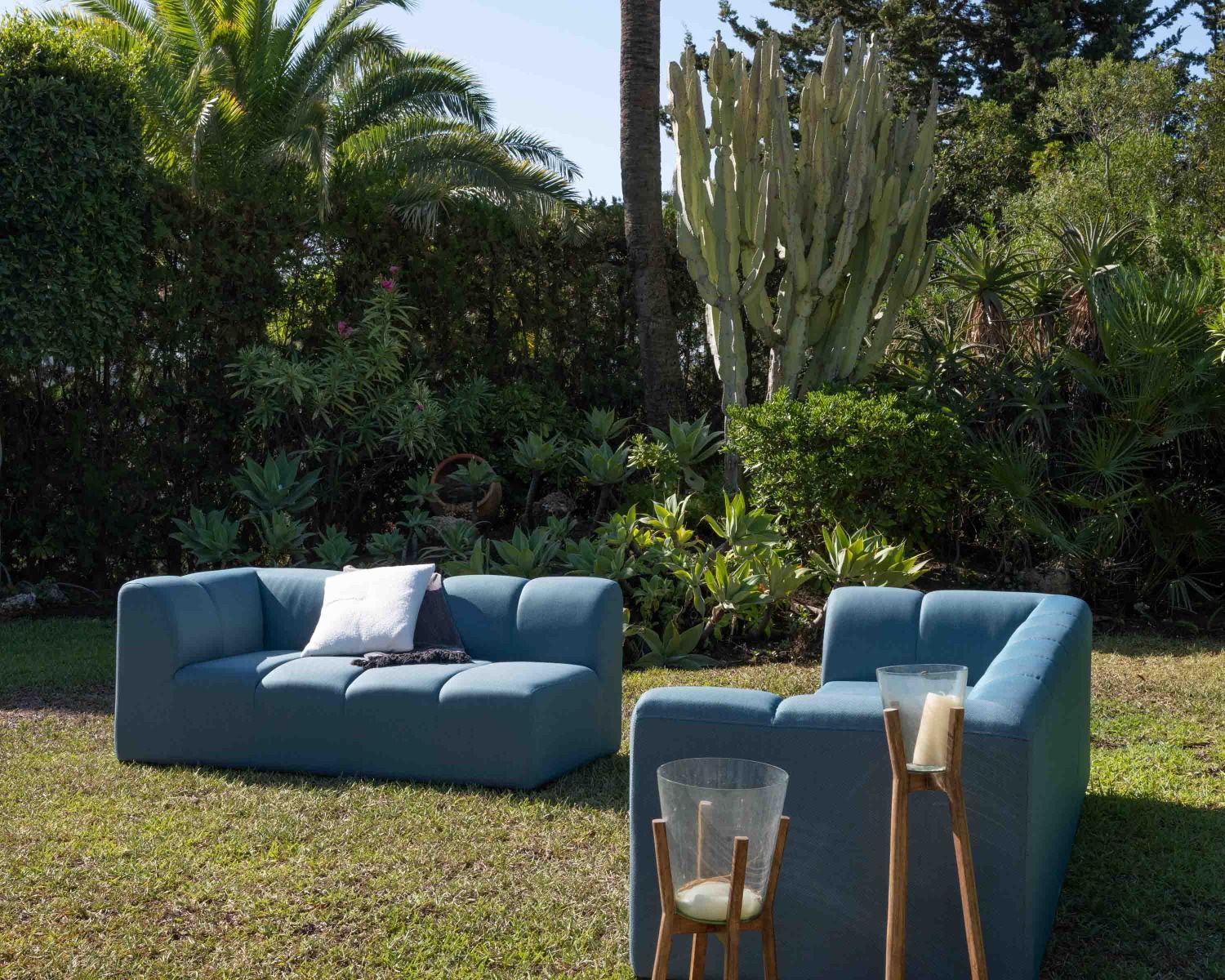 Canapé d'angle en tissu turquoise haut de gamme "Terrasse" spécial extérieur