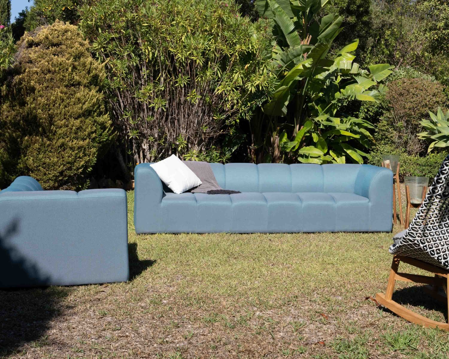 Canapé d'angle en tissu turquoise haut de gamme "Terrasse" spécial extérieur