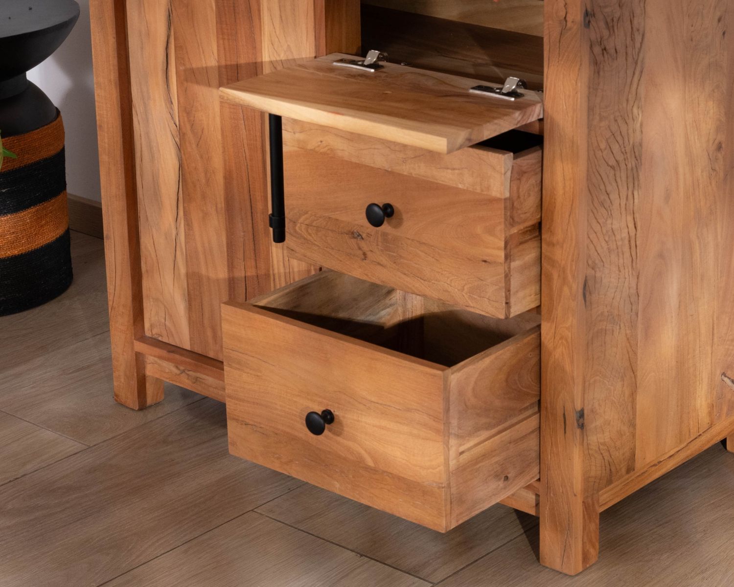 Meuble sous vasque 80 cm en bois recyclé "Mokal" esprit maison de campagne