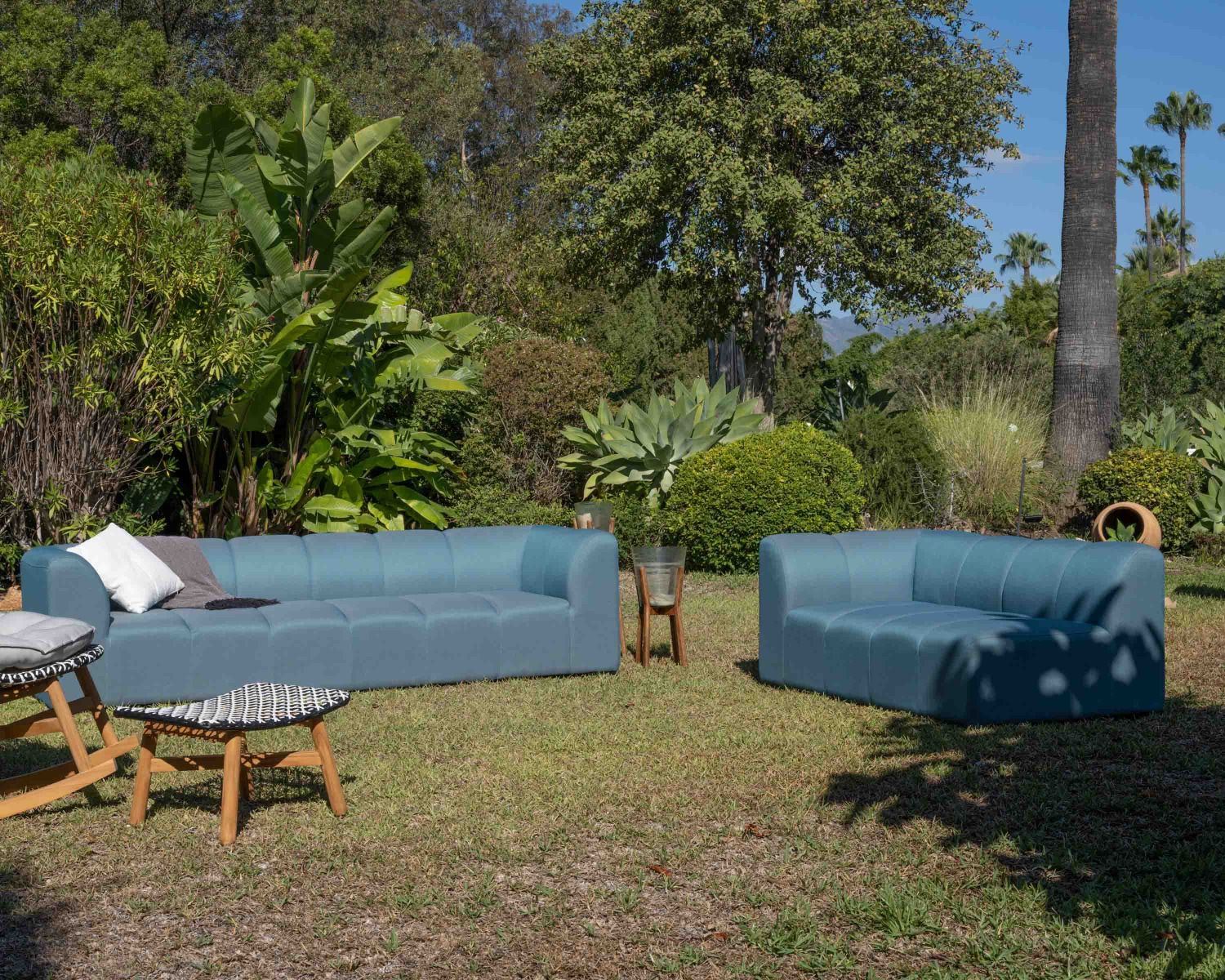 Canapé d'angle en tissu turquoise haut de gamme "Terrasse" spécial extérieur