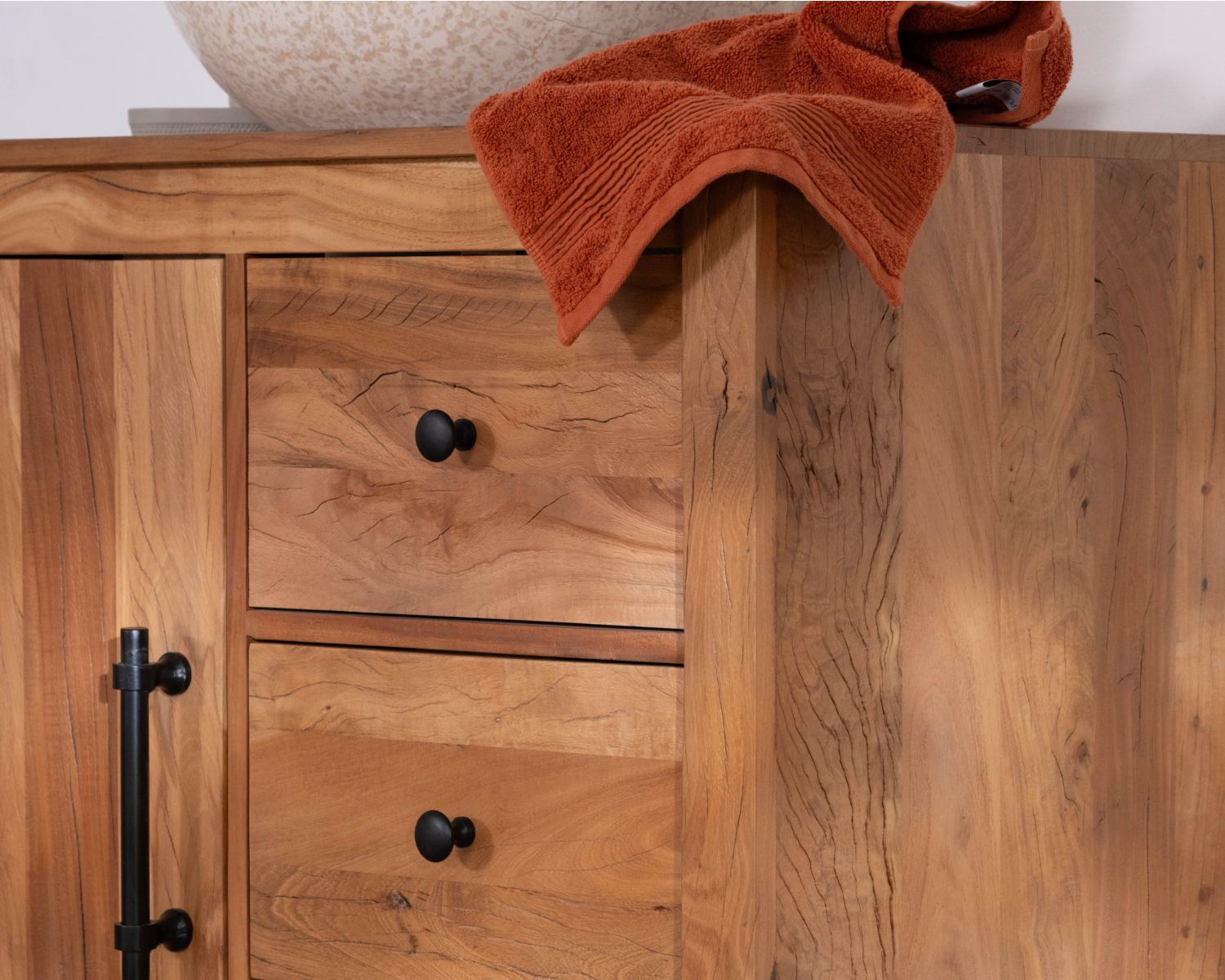 Meuble sous vasque 80 cm en bois recyclé "Mokal" esprit maison de campagne