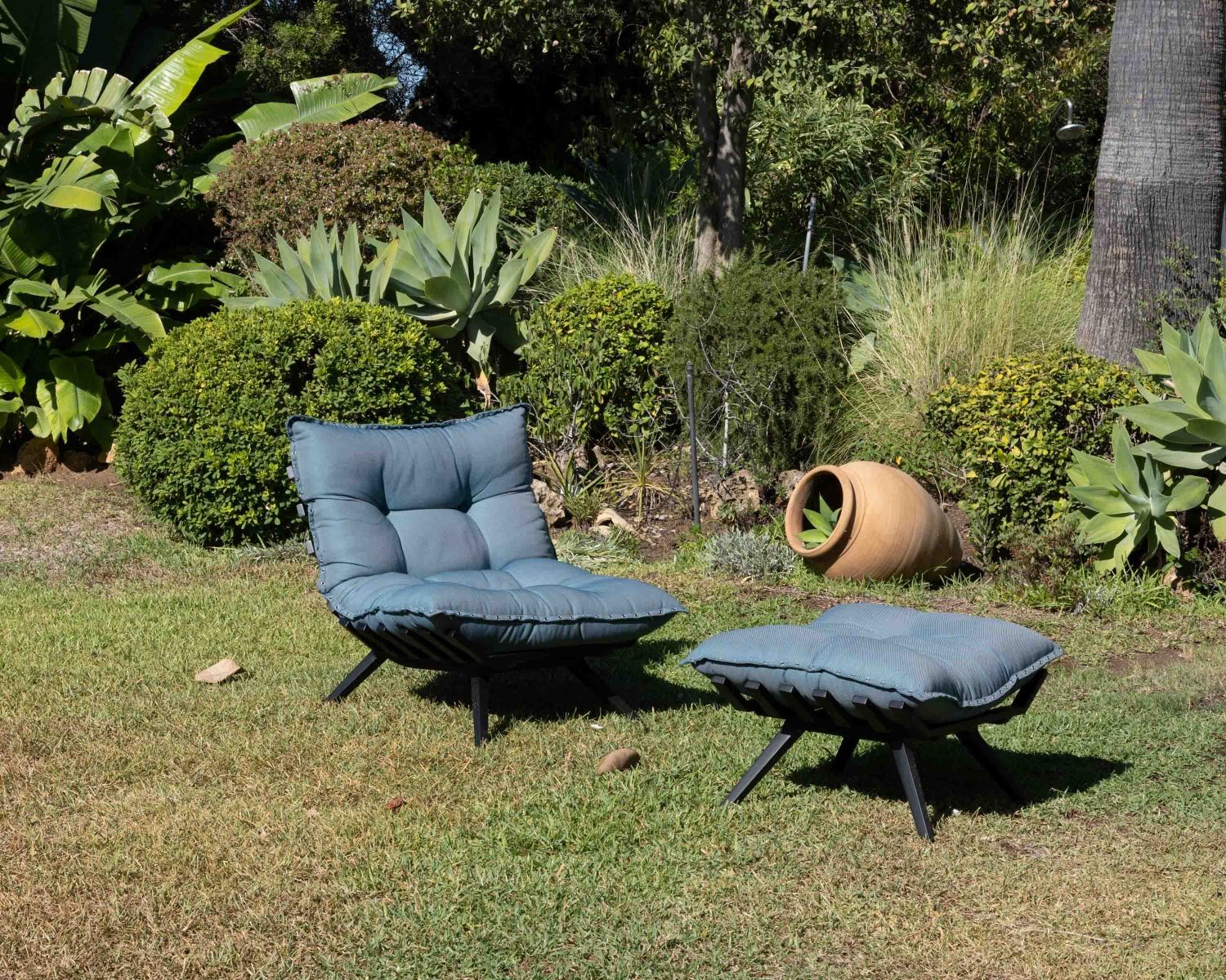 Chaise longue haut de gamme turquoise et noire avec repose-pieds modulaire "Lisca"