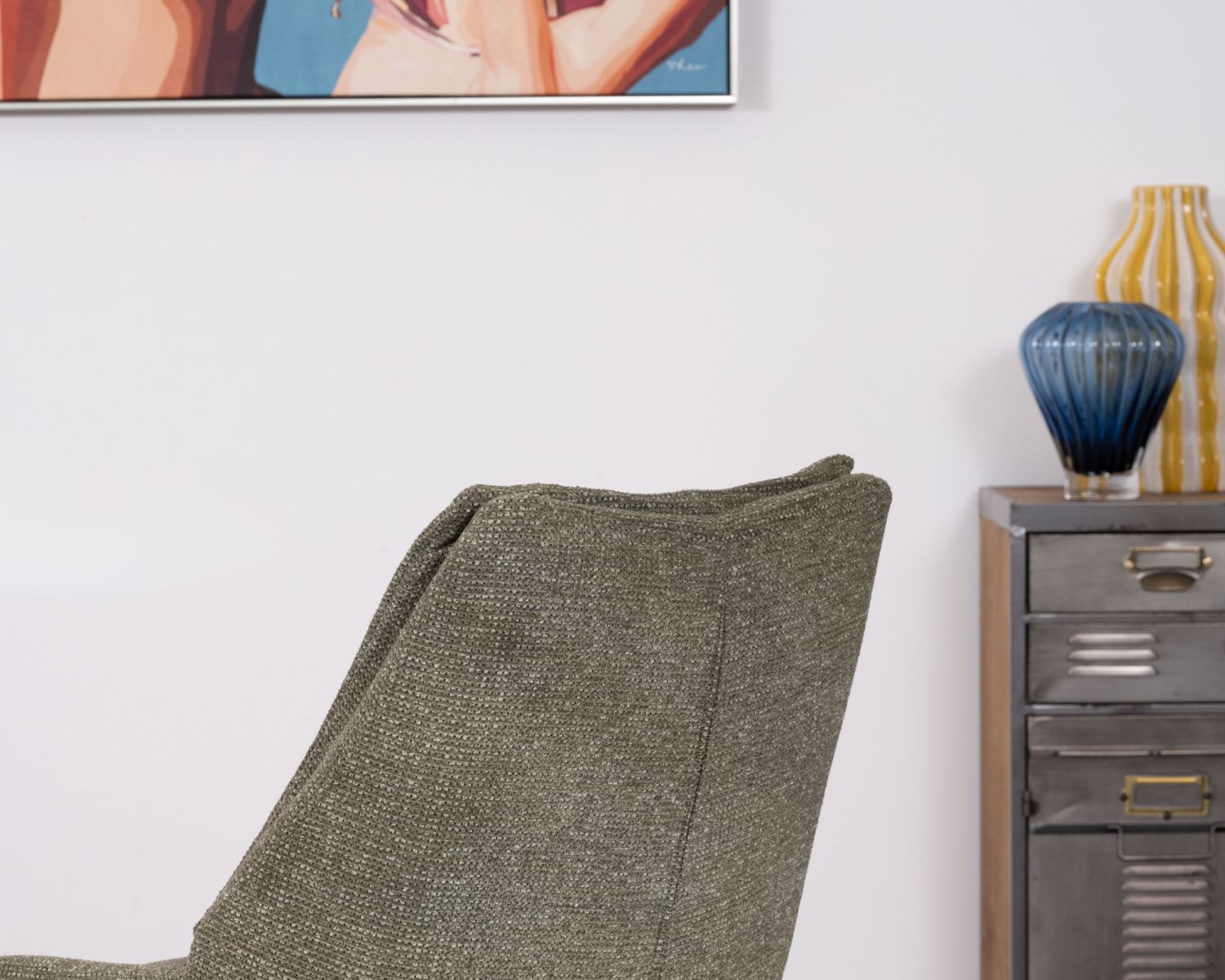 Lot de 2 chaises de repas design contemporain en tissu vert "Webber" pied pivotant en métal noir