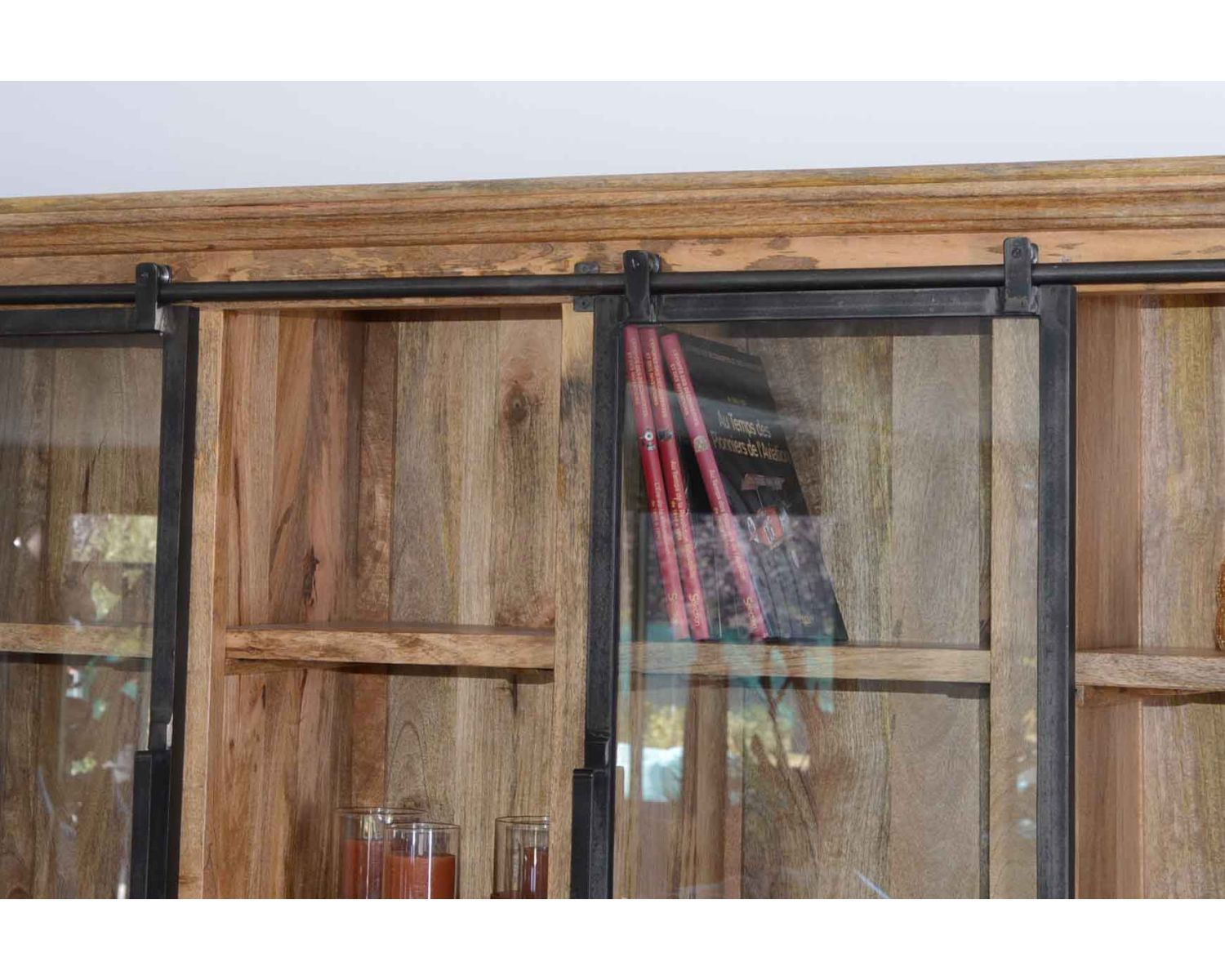 Buffet haut style atelier portes coulissantes métal bois massif "Haden"