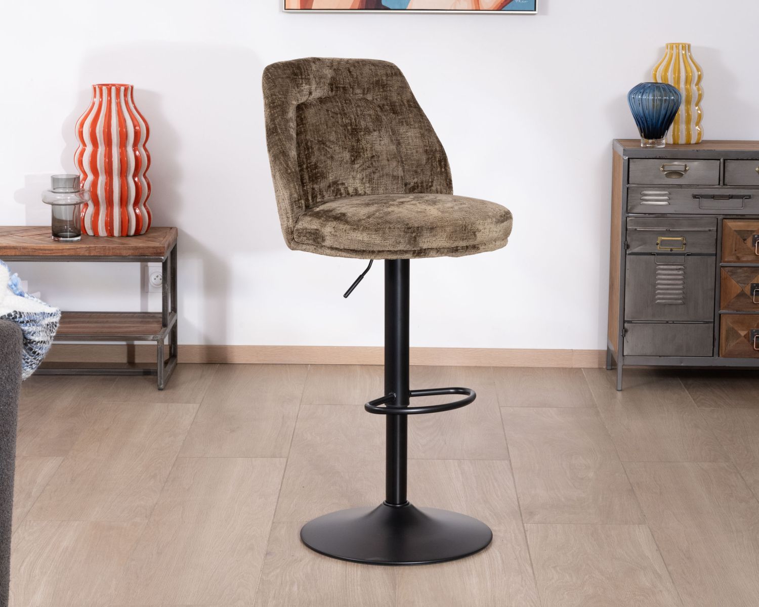 Lot de 2 chaises de bar réglables en hauteur "Zoung" en velours moka