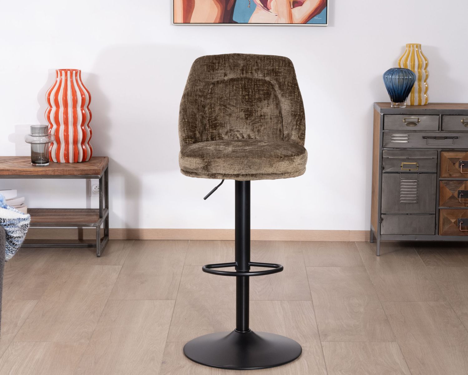 Lot de 2 chaises de bar réglables en hauteur "Zoung" en velours moka