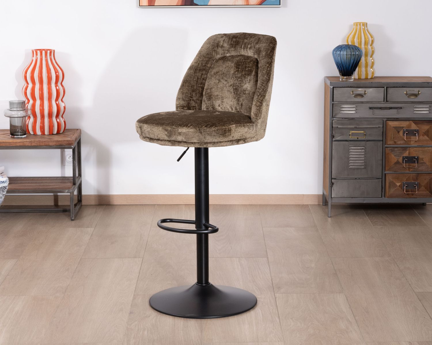 Lot de 2 chaises de bar réglables en hauteur "Zoung" en velours moka