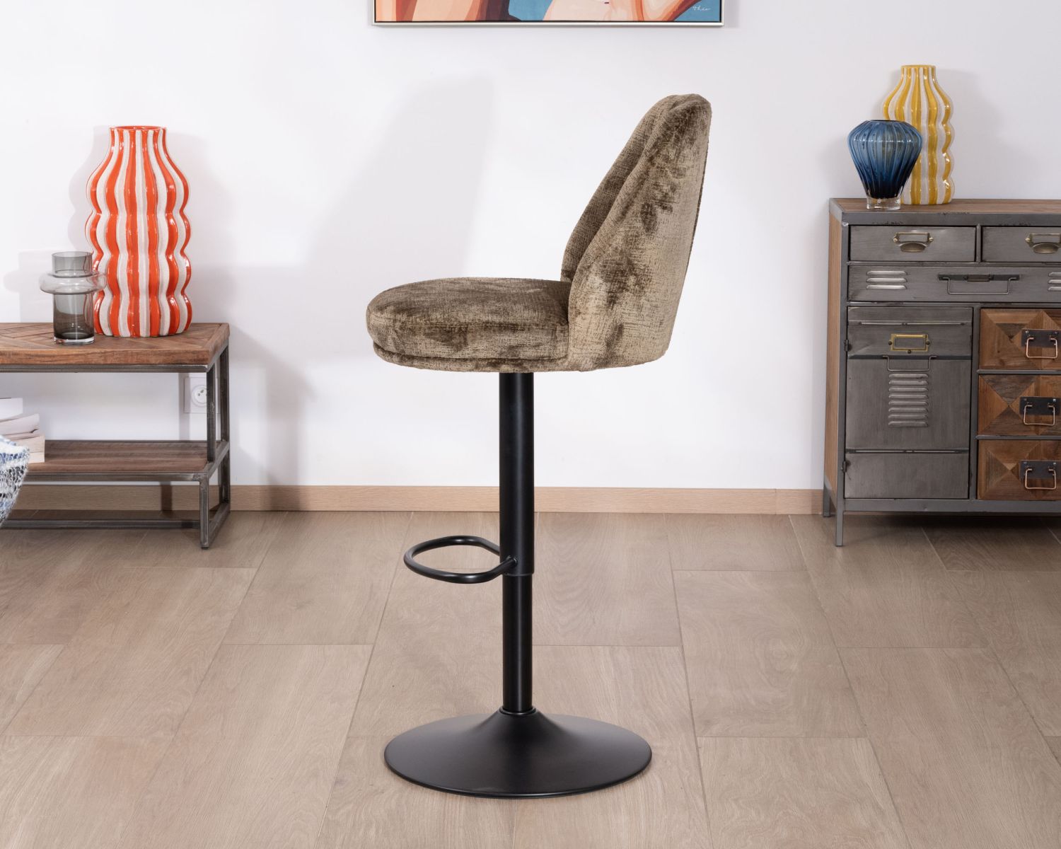 Lot de 2 chaises de bar réglables en hauteur "Zoung" en velours moka