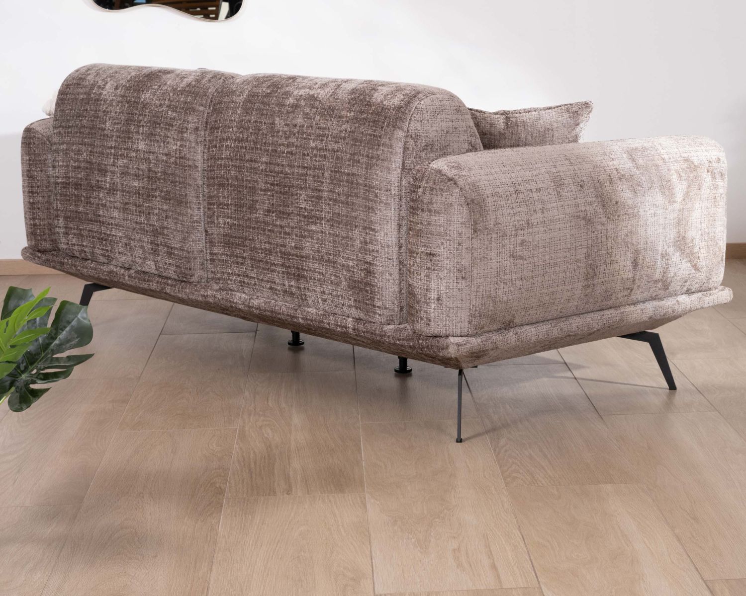 Canapé 3 places esprit rétro en tissu chenillé doux gris cendré "Paloma"