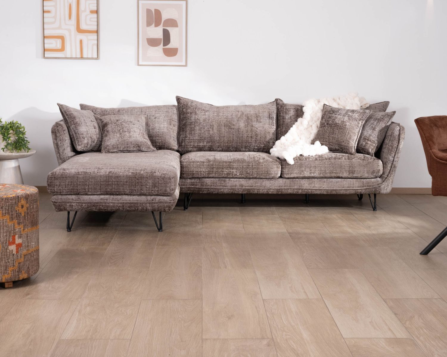 Canapé angle gauche ultra confort en tissu chenillé doux gris cendre "Hasting"