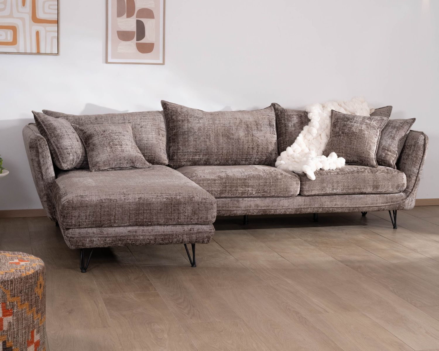 Canapé angle gauche ultra confort en tissu chenillé doux gris cendre "Hasting"