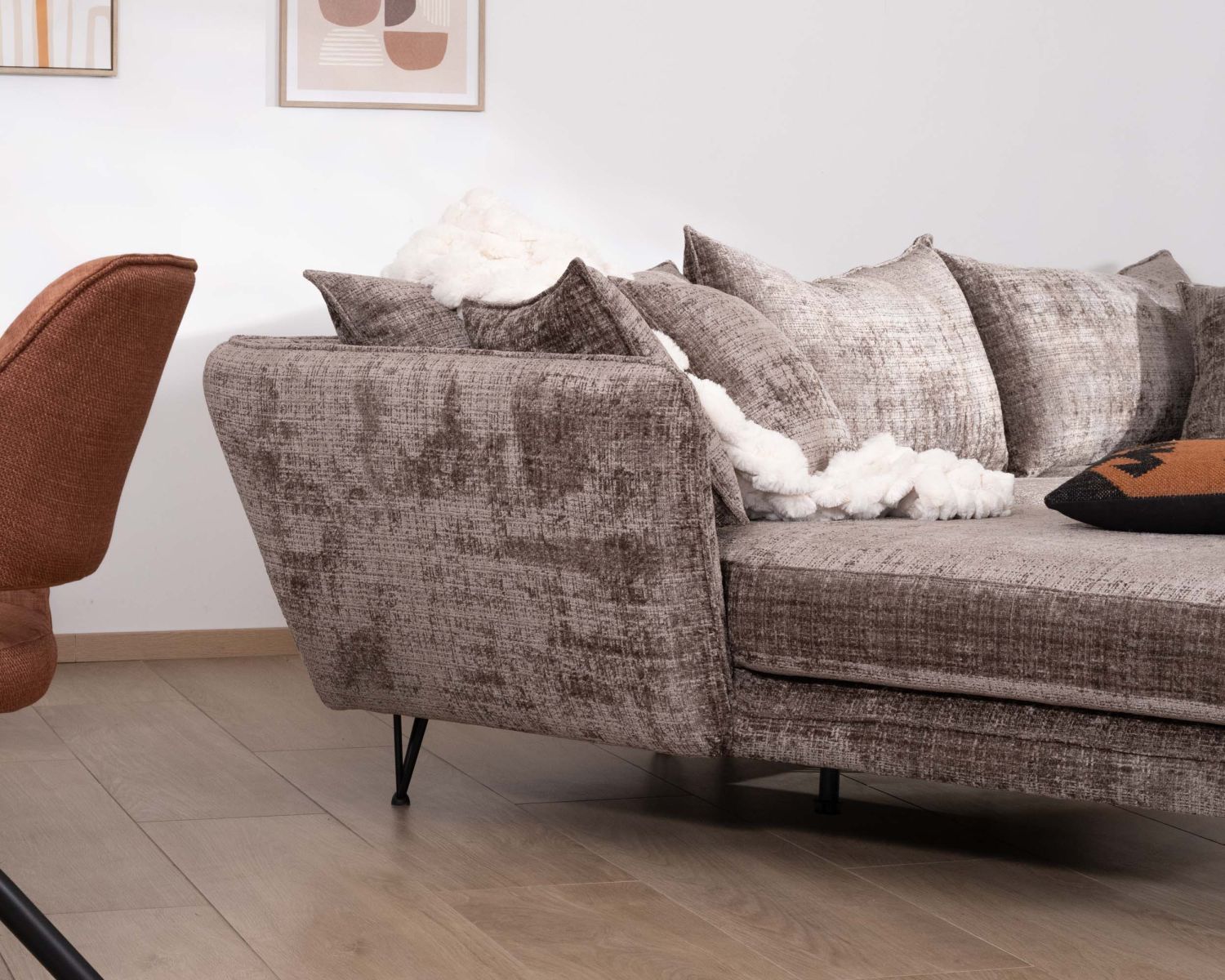 Canapé angle gauche ultra confort en tissu chenillé doux gris cendre "Hasting"