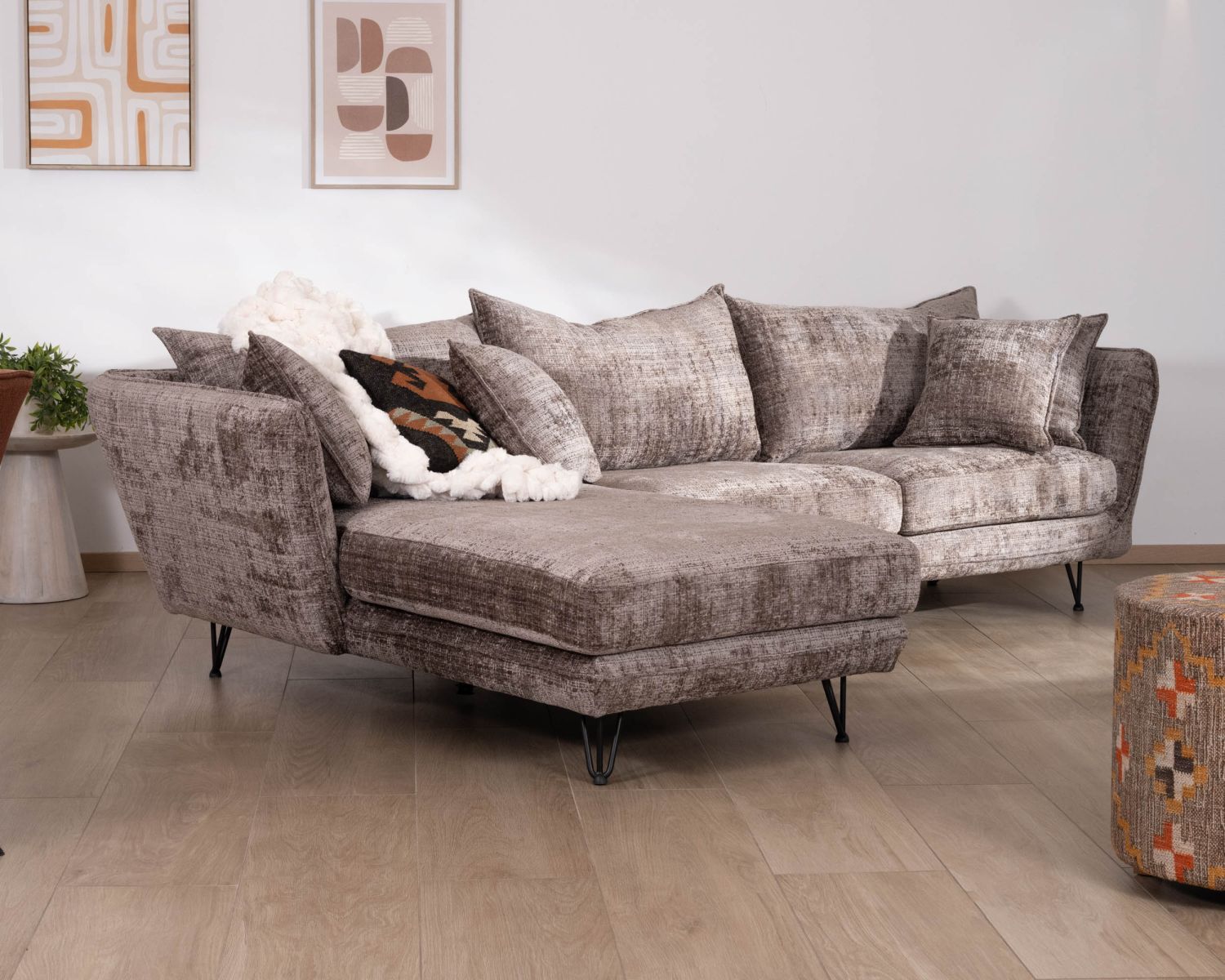 Canapé angle gauche ultra confort en tissu chenillé doux gris cendre "Hasting"