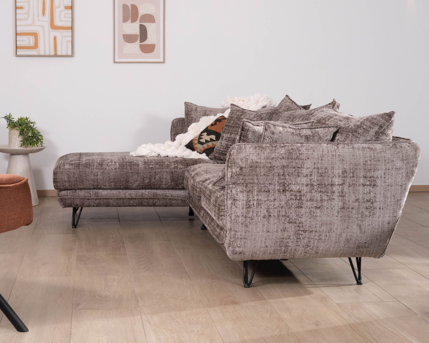 Canapé angle gauche ultra confort en tissu chenillé doux gris cendre "Hasting"