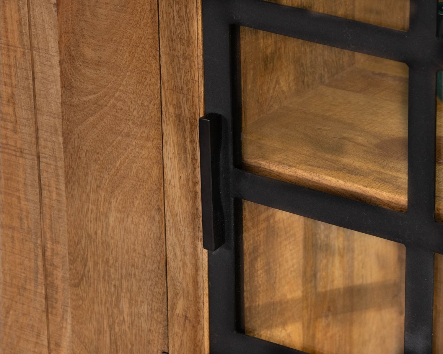 Bahut en manguier massif 3 portes avec vitrine "Manelo" 145 cm