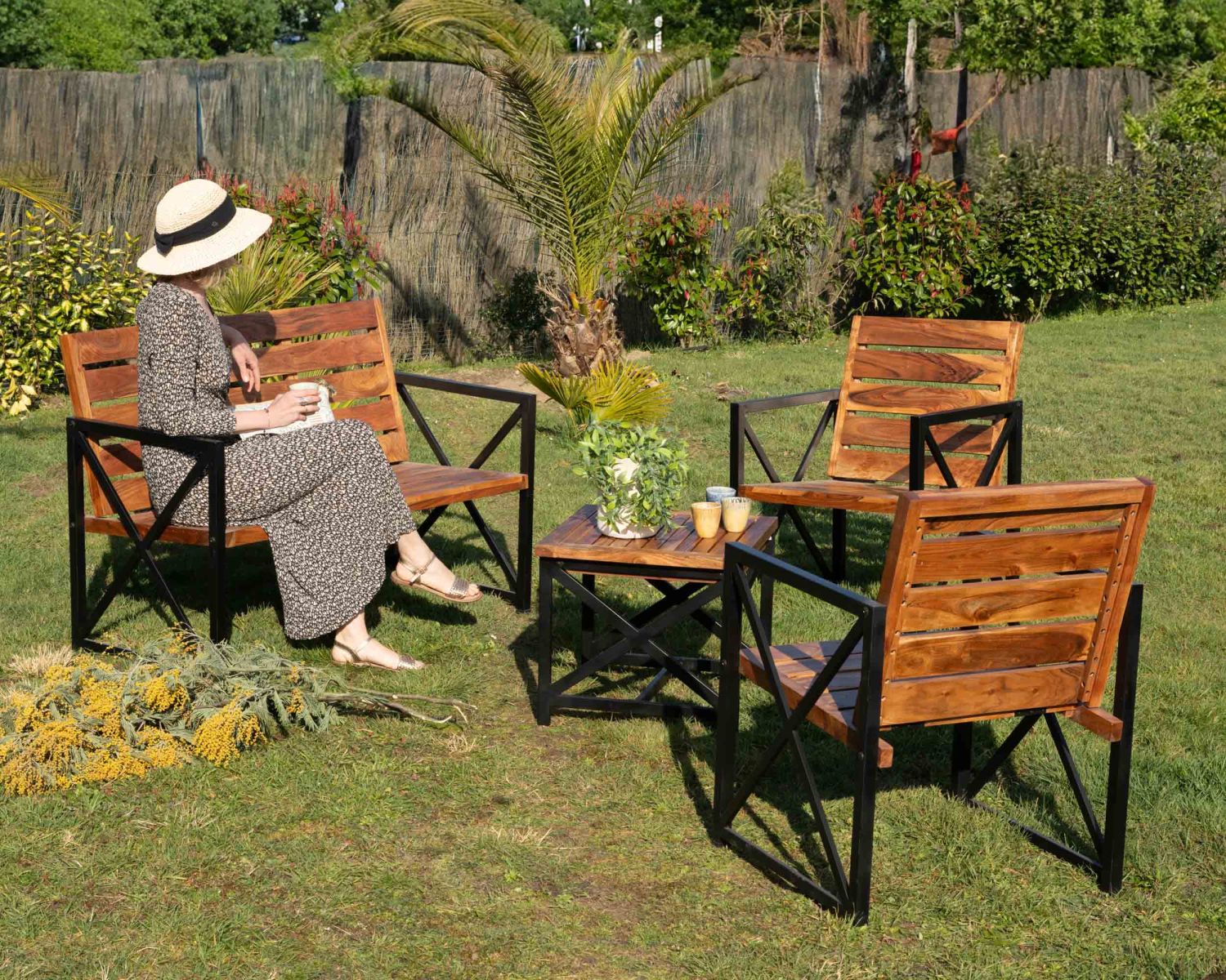 Lot de 2 chaises de jardin en bois et métal "Gardénia"