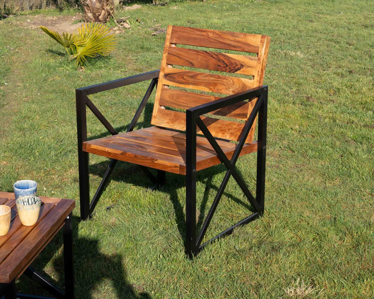 Lot de 2 chaises de jardin en bois et métal "Gardénia"