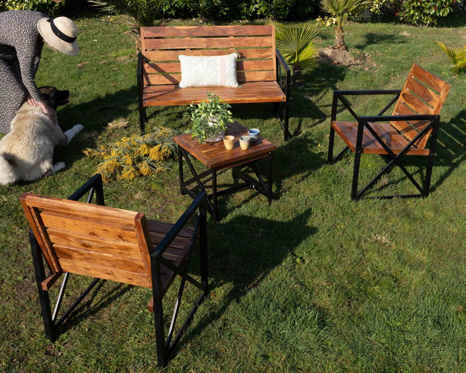 Lot de 2 chaises de jardin en bois et métal "Gardénia"