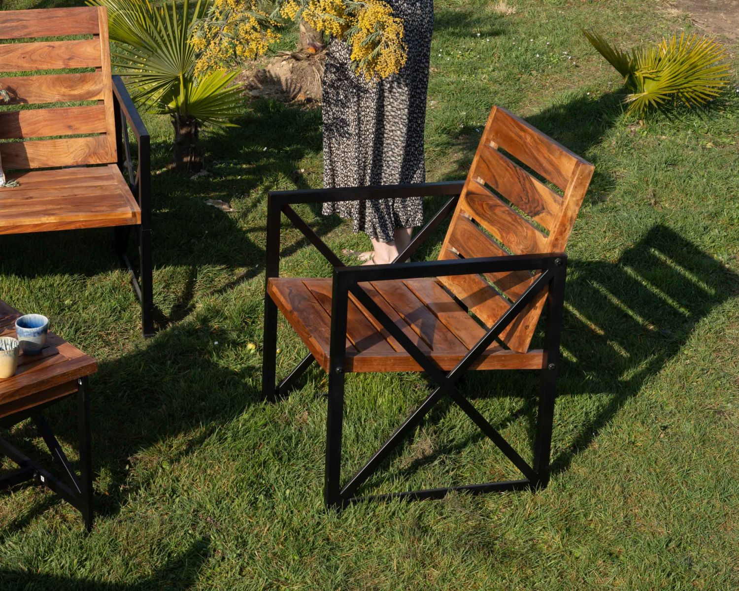 Lot de 2 chaises de jardin en bois et métal "Gardénia"