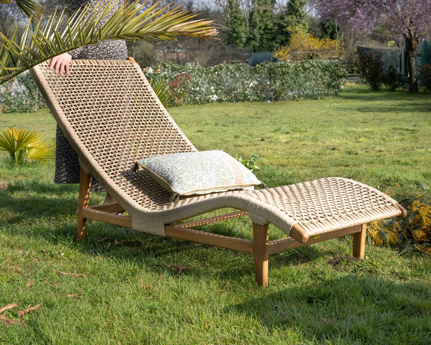 Bain de soleil 1 place en teck "Alizé" avec assise tressée