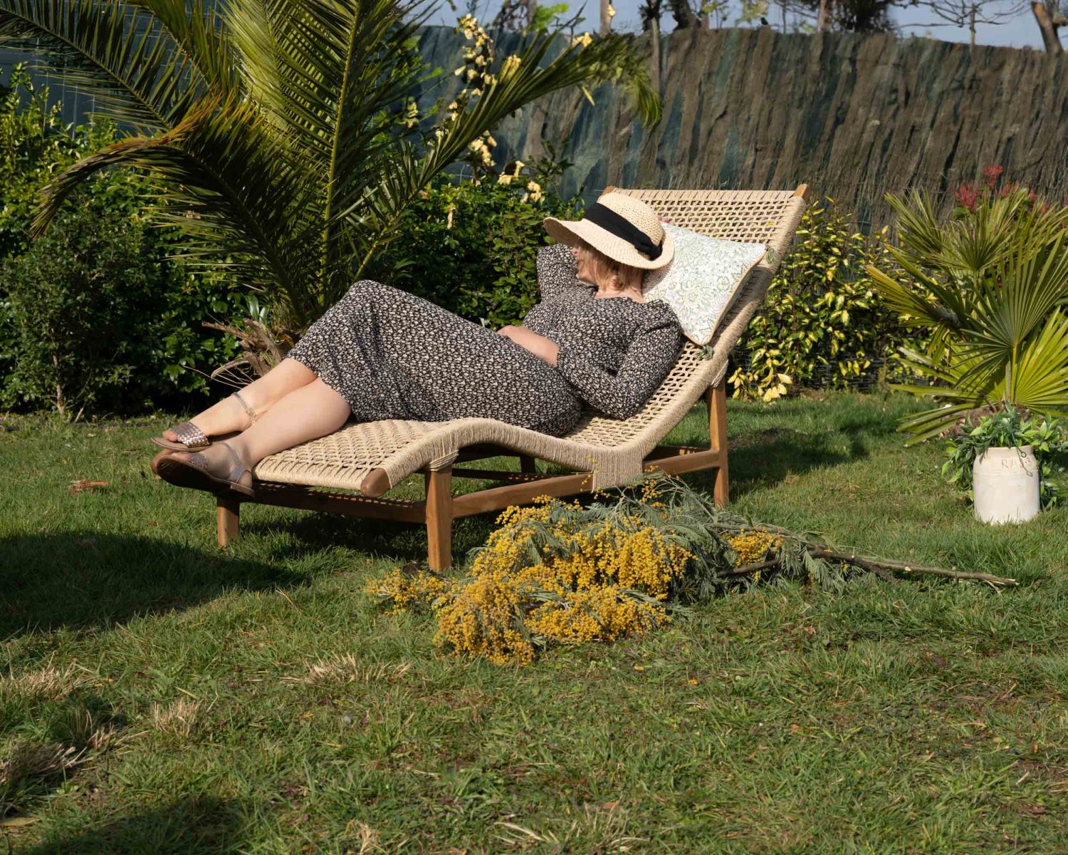 Bain de soleil 1 place en teck "Alizé" avec assise tressée