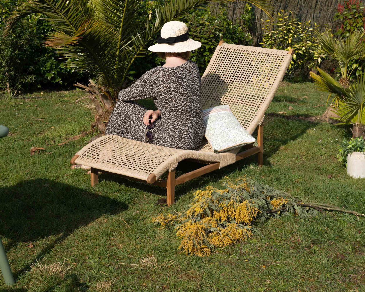 Bain de soleil 1 place en teck "Alizé" avec assise tressée