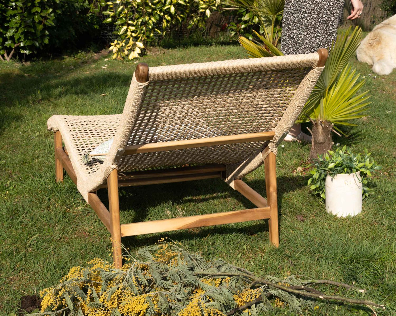 Bain de soleil 1 place en teck "Alizé" avec assise tressée