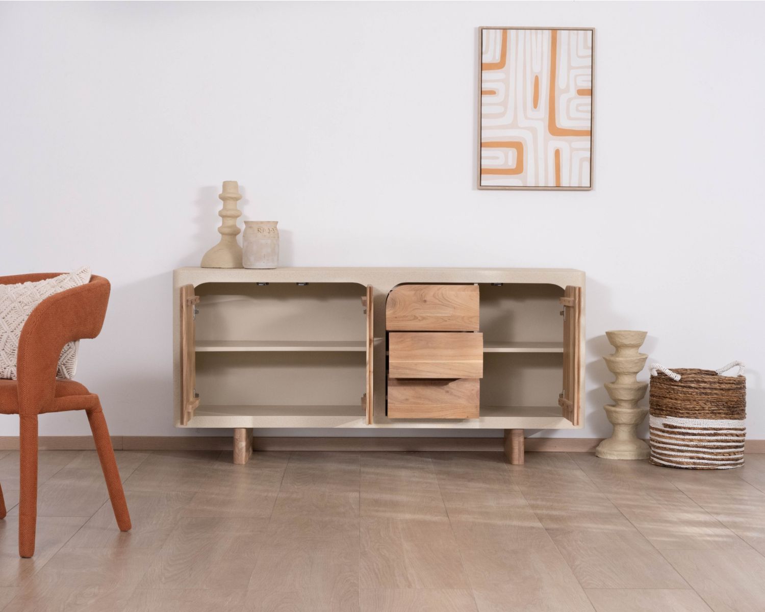 Buffet 170 cm esprit organique aspect béton sablé "Miona"