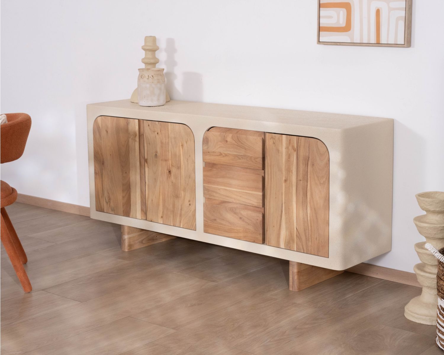 Buffet 170 cm esprit organique aspect béton sablé "Miona"