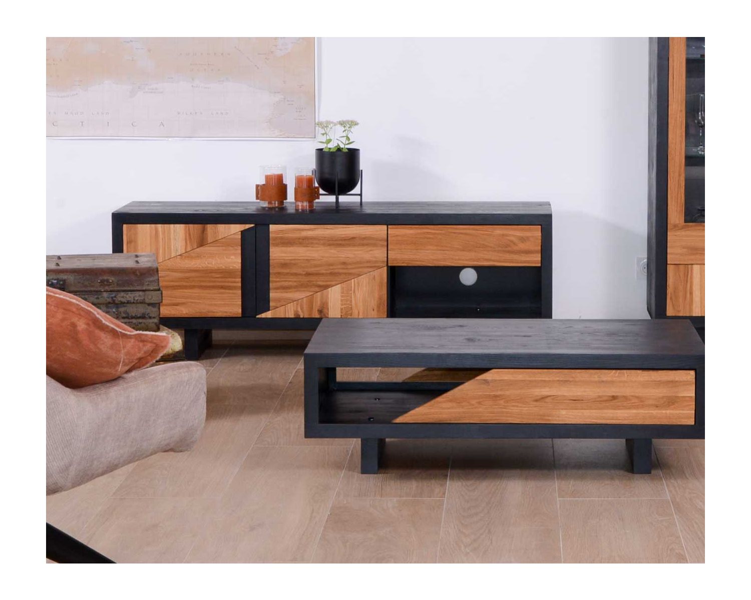 Table basse rectangulaire style contemporain bois massif "Flix"