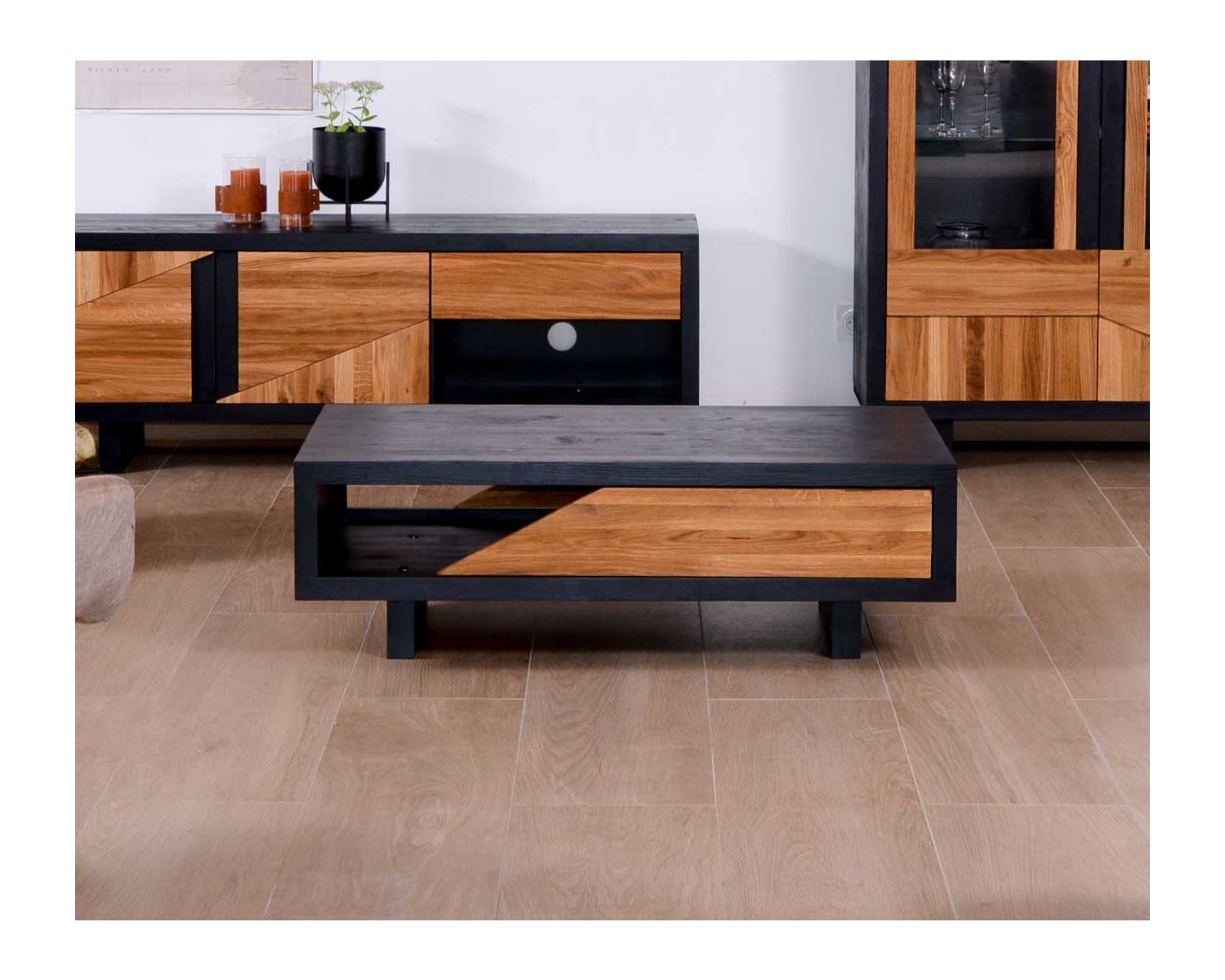 Table basse rectangulaire style contemporain bois massif "Flix"