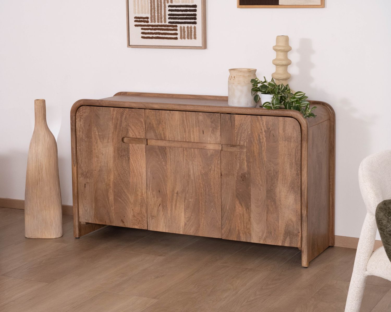 Buffet style néo-vintage 3 portes en manguier massif "Spelano" 140 cm