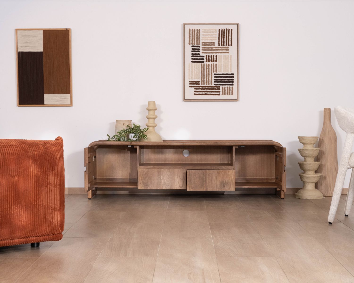 Meuble TV style néo-vintage en manguier massif "Spelano" 170 cm