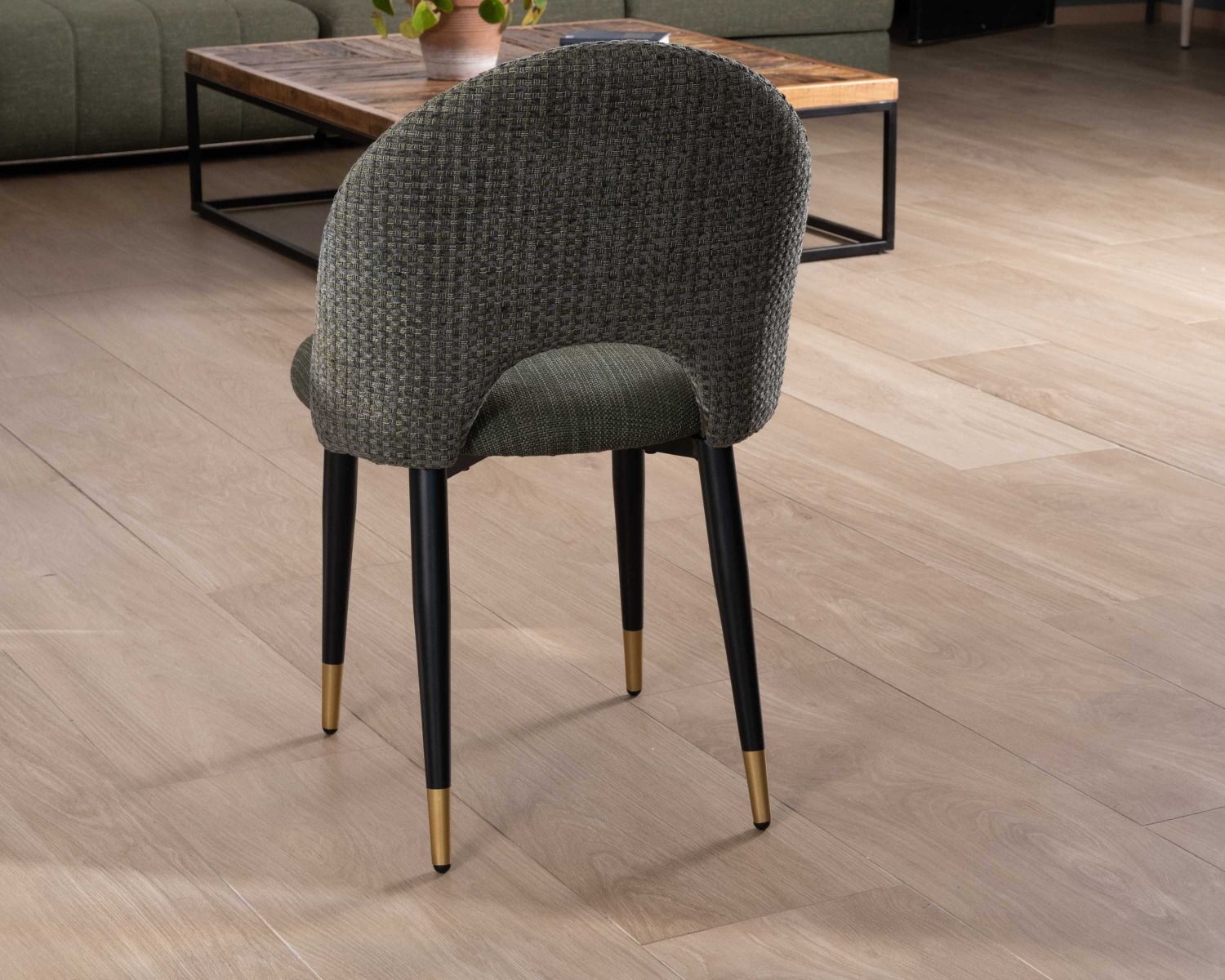 Lot de 2 chaises en tissu kaki et pieds métal laqué noir "Vermont"