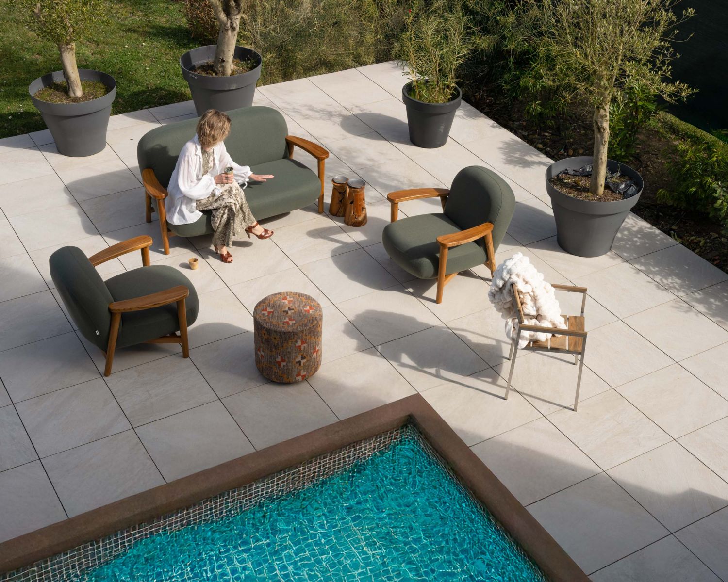 Ensemble de jardin 3 pièces "Aristochair" tissu d'extérieur vert kaki