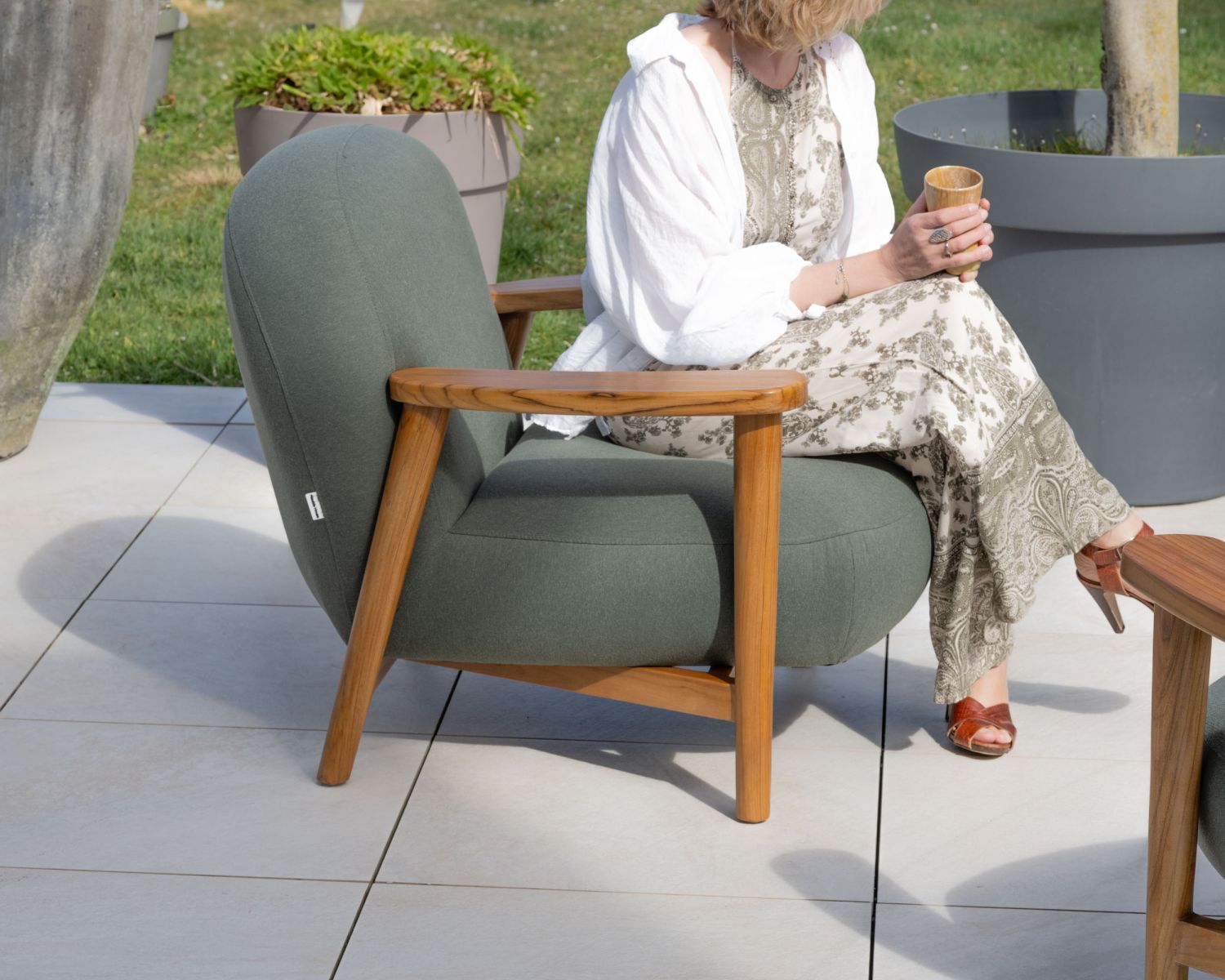 Ensemble de jardin 3 pièces "Aristochair" tissu d'extérieur vert kaki