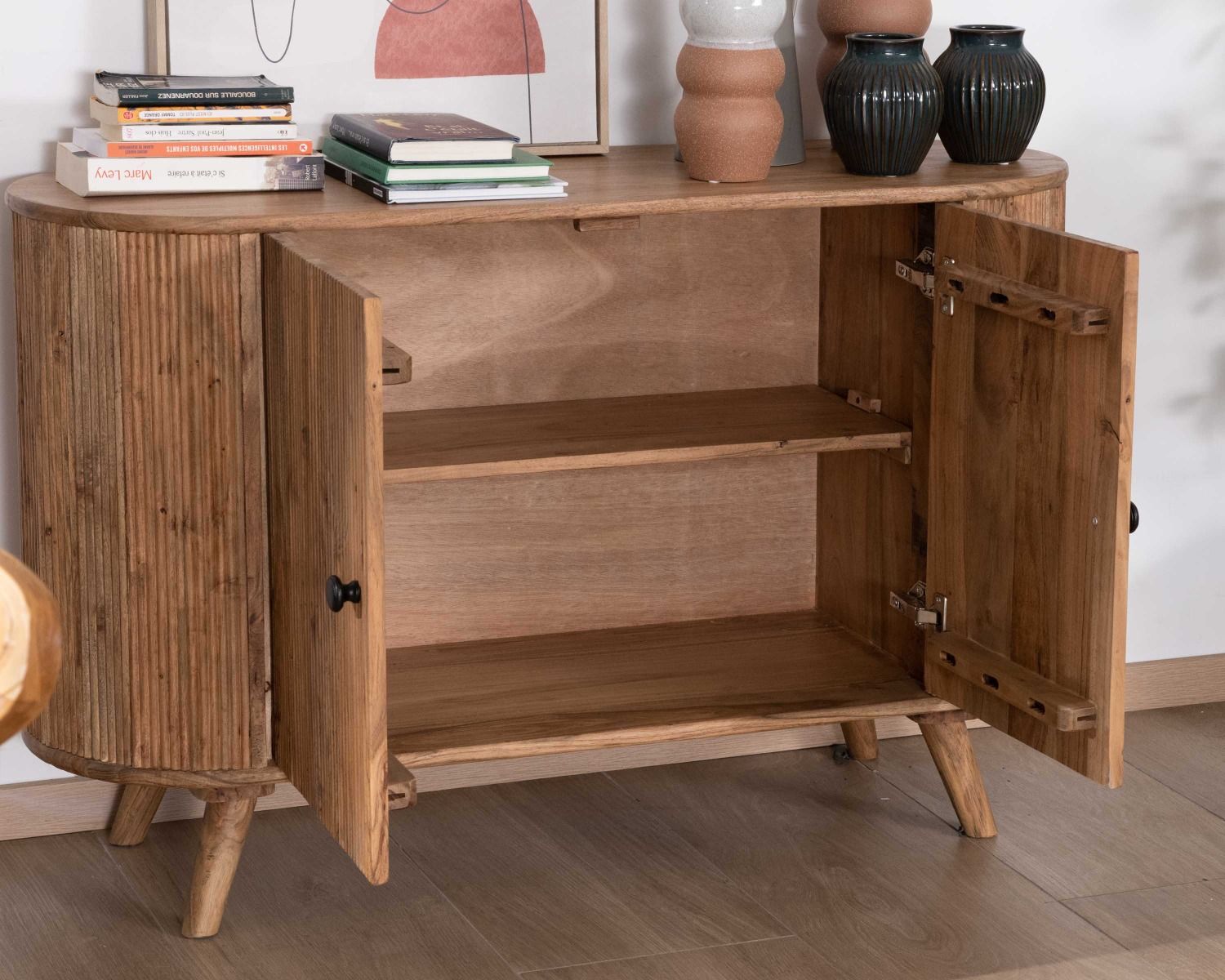 Rangement 2 portes style vintage bords arrondis acacia massif "Boomer"