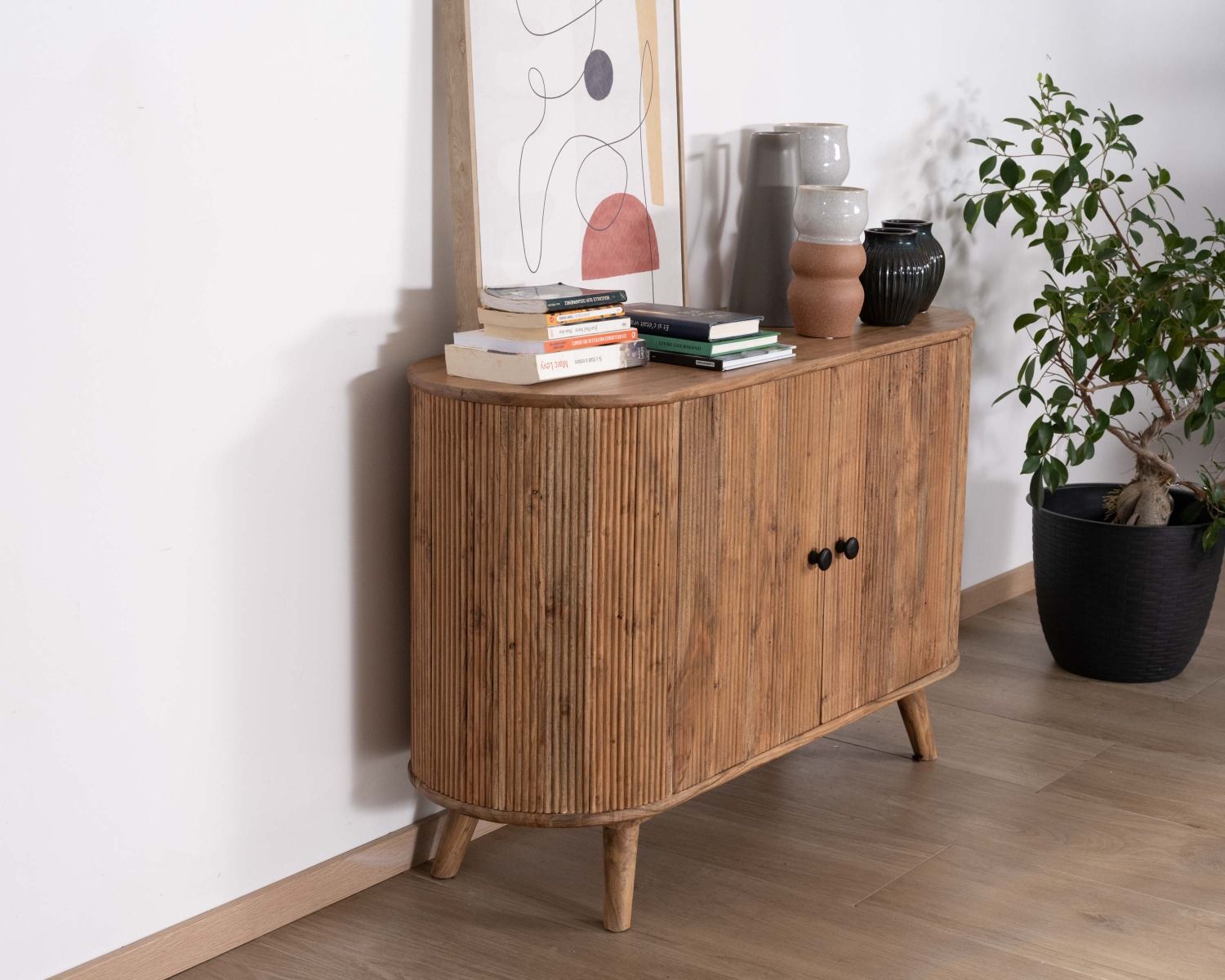 Rangement 2 portes style vintage bords arrondis acacia massif "Boomer"