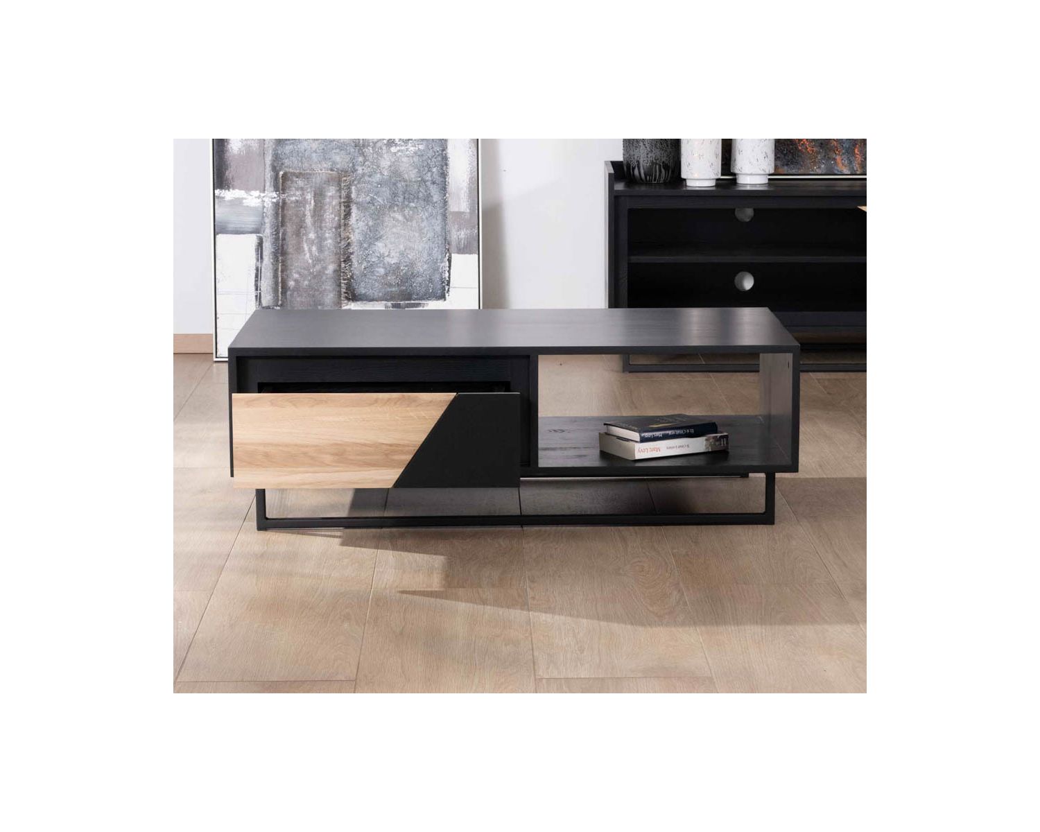 Table basse 120 cm en pin et chêne massifs "Trace"