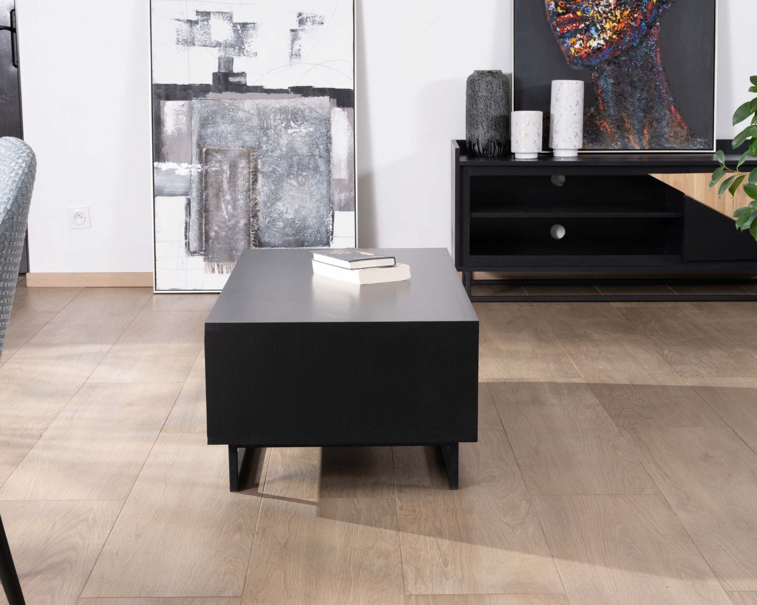 Table basse 120 cm en pin et chêne massifs "Trace"