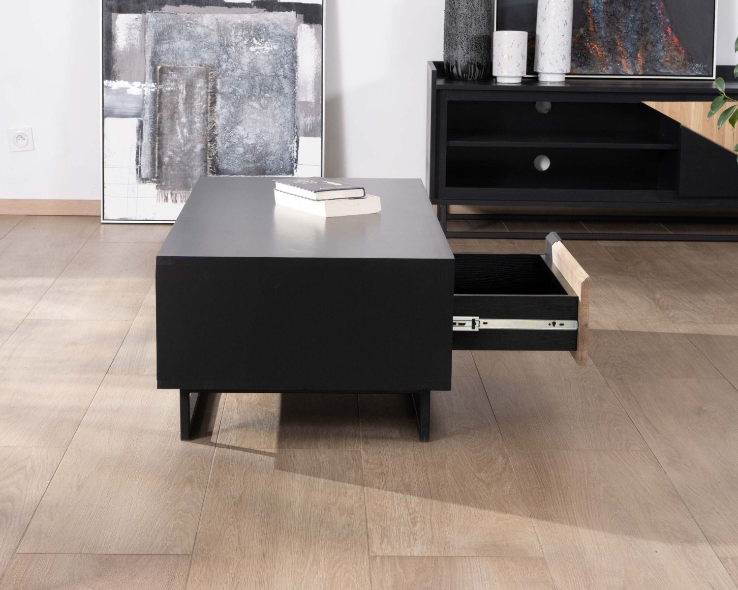 Table basse 120 cm en pin et chêne massifs "Trace"
