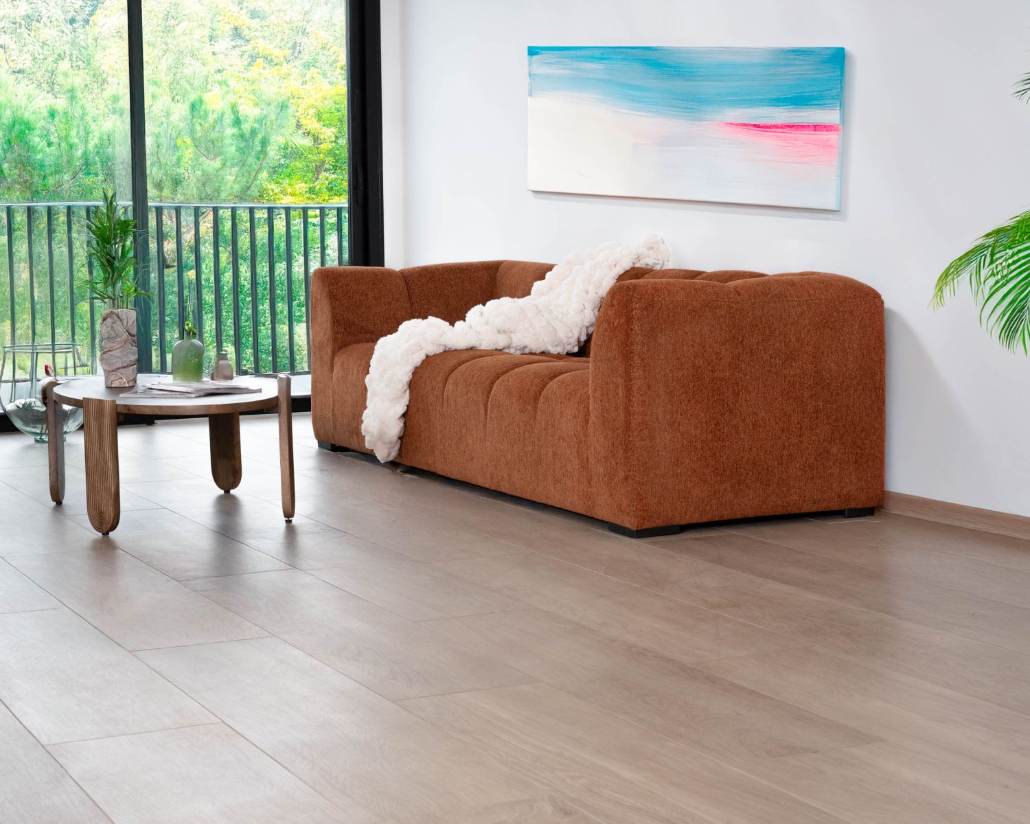 Canapé 3 places tissu bouclette rouille "Enjoy Home"