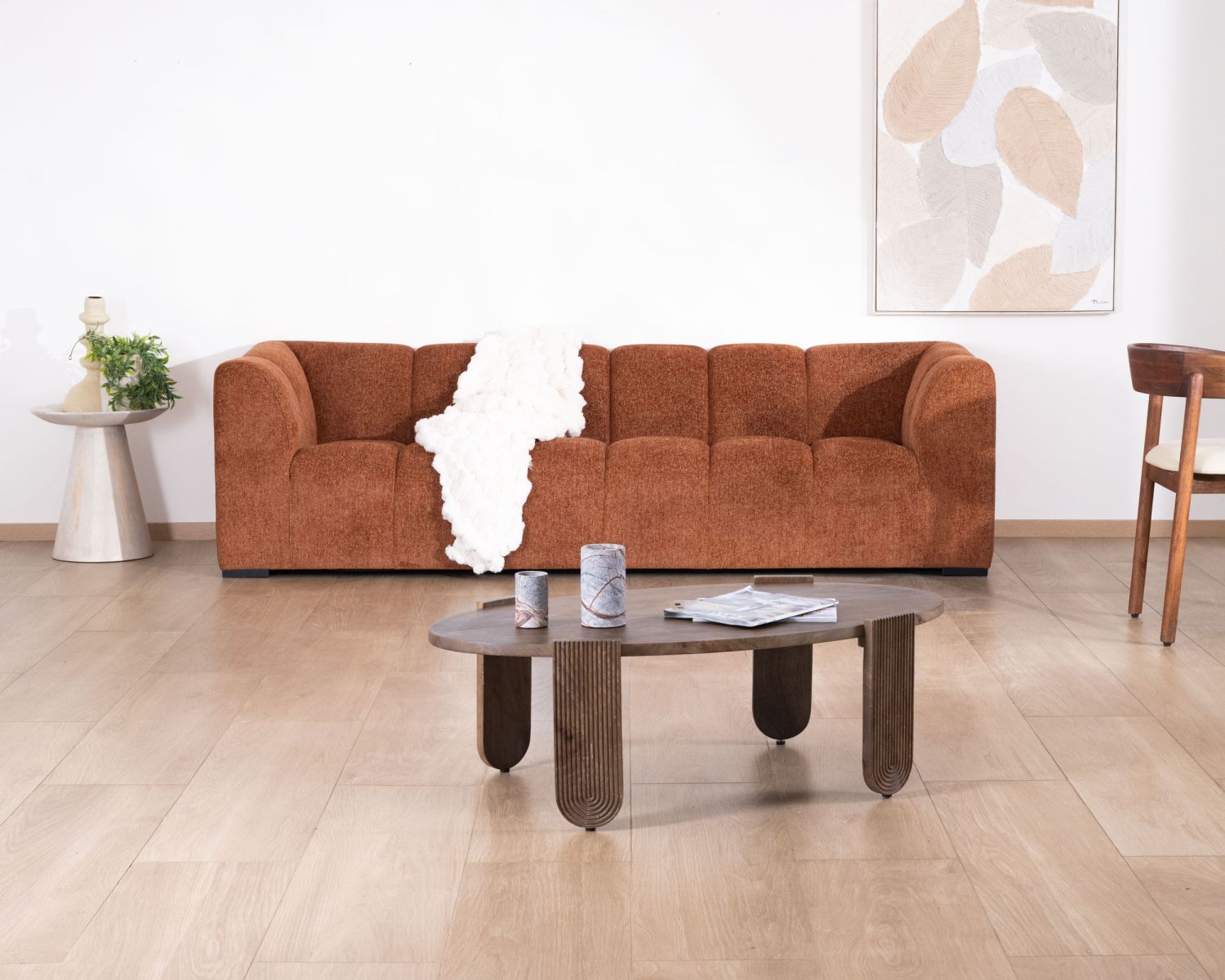 Canapé 3 places tissu bouclette rouille "Enjoy Home"