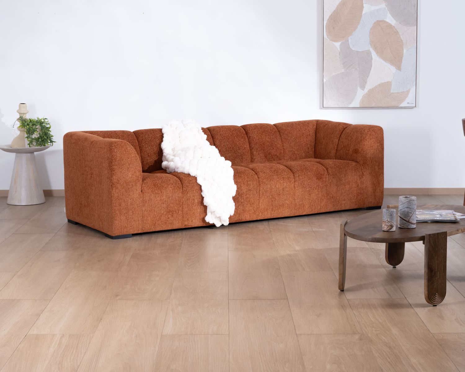 Canapé 3 places tissu bouclette rouille "Enjoy Home"