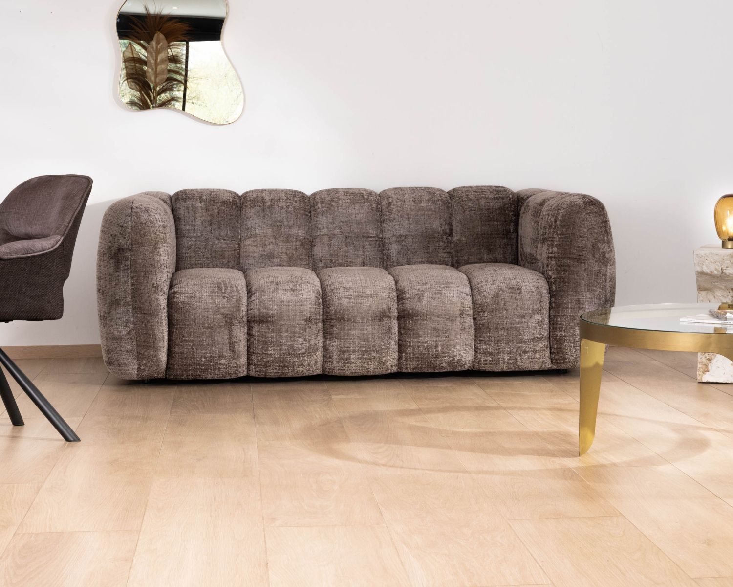 Canapé 3 places ultra-cosy en tissu velours gris cendré "Milow"