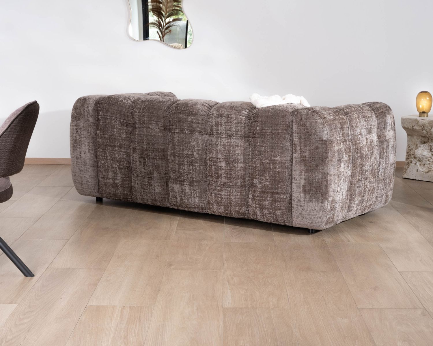 Canapé 3 places ultra-cosy en tissu velours gris cendré "Milow"