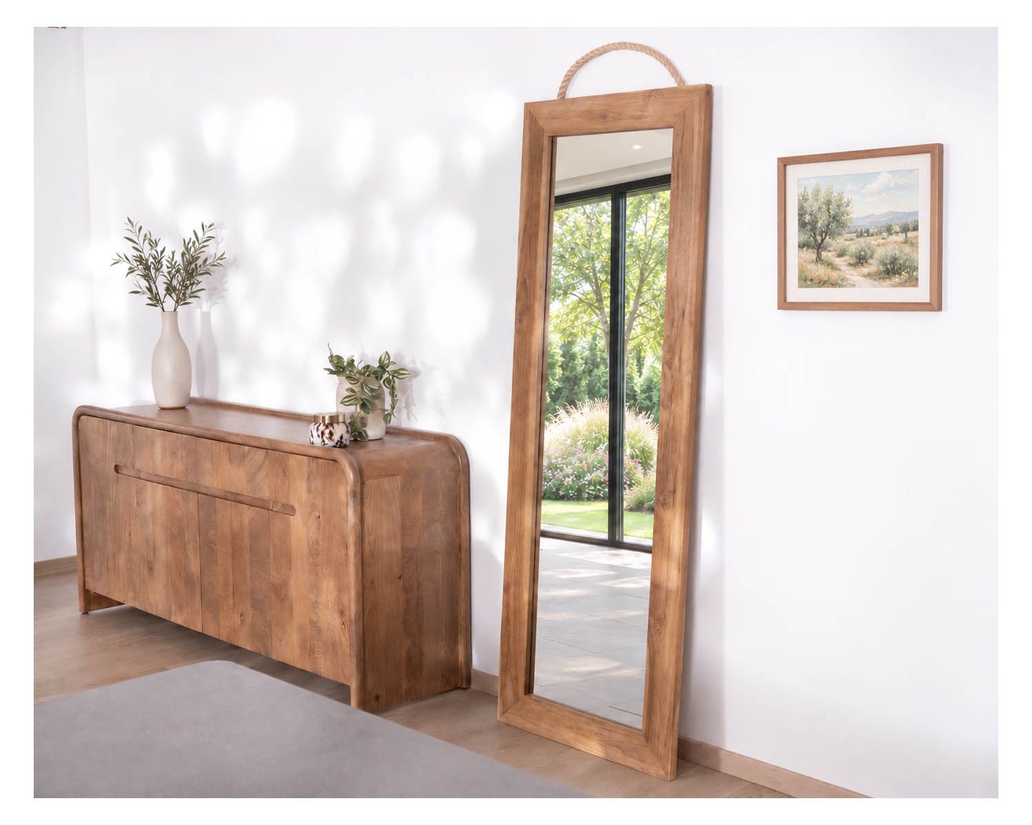 Grand miroir à poser 180 cm en teck "Solira" esprit naturel