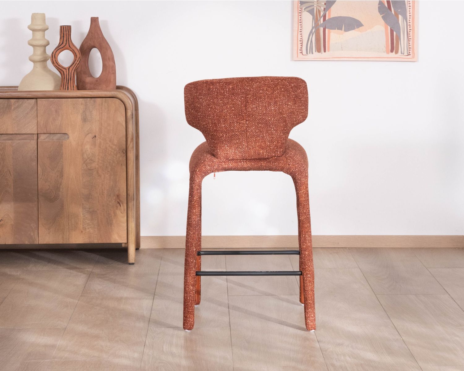 Lot de 2 chaises mi-hauteur en tissu chiné terracotta "Milano" revêtement intégral